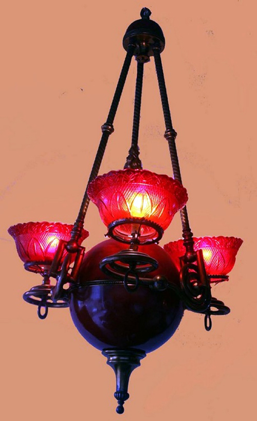 1870 Bordello three arm gasolier SOLD