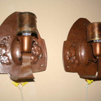 arts and crafts hammered copper sconce pair