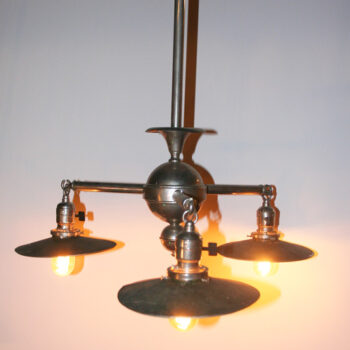 SOLD Nickel plated brass three light fixture with mirror shades